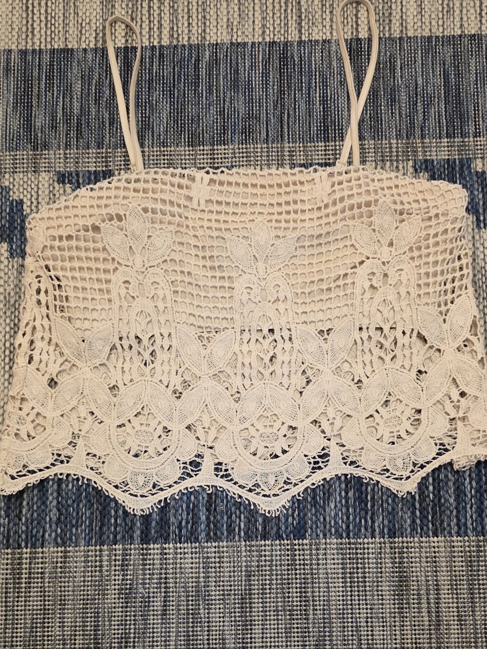 Express Cream Crochet Lace Crop Top With Removeable Spaghetti Straps
